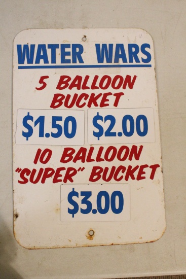 Vintage Water Wars 5 Balloon Bucket Metal Sign Measures 18" x12"