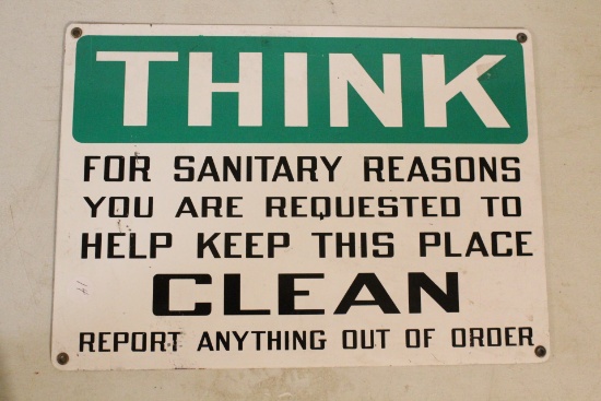 Vintage THINK CLEAN Metal Sign Measures 14" x 10" 4 holes for mounting