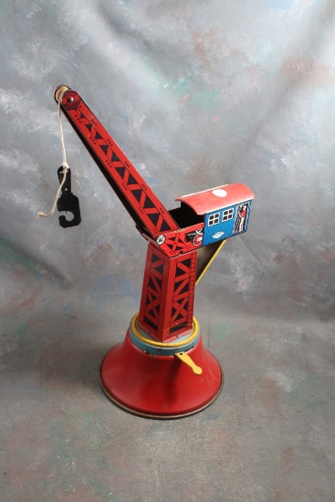 Rare Wolverine Tin Litho Wind-Up Railroad Toy Crane Tower Construction Tower