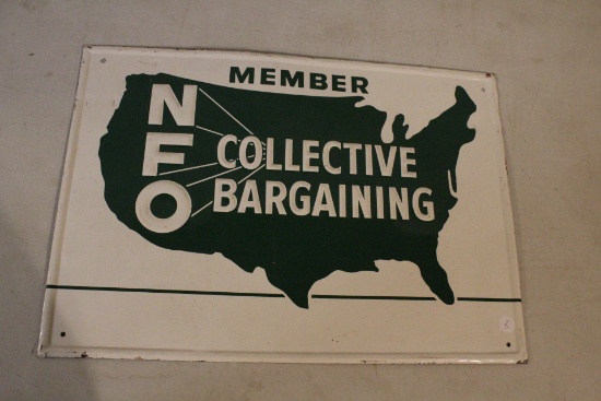 Vintage NFO Collective Bargaining Metal Sign National Farmer's Organization