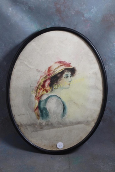 Water Color Painting in Frame of Victorian Lady