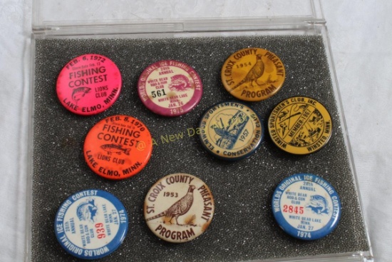 9 Vintage Fishing & Sportsmen's Club Celluloid Pin