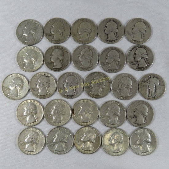 25 Washington & 1 Standing Liberty silver quarters