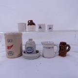 8 Stoneware Miniatures- Jugs, Crock, Pitcher, Mug