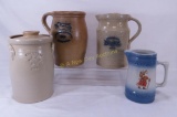 3 Salt Glaze Christmas Crocks & Blue and White Mug