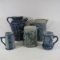 5 Blue Pottery Pieces - Flemish Pitcher, mugs