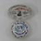 2 Glass reverse paint advertising paperweights