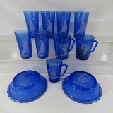 Shirley Temple & Sail Boat Blue Glass Dishes