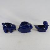 3 Cobalt Blue Planters- Duck, Bunny, Bear