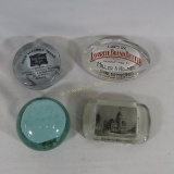 4 Antique Glass Paperweights-3 with advertising