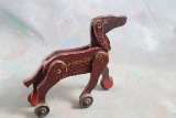 Primitive Wood Folk Art Dog Toy on Wheels
