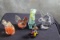 (5) Glass Mniatures Unicorn, Cat, Rooster, Fish Paperweights