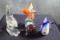 (4) Glass Miniatures Bird, Fish, Penguin & Round Paperweights