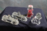 4 Antique Glass Candy Containers 2 Dogs & 2 Fire