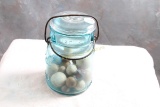 Aqua Ball 1908 Fruit Jar with Old Clay Marbles
