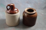 2 Antique Stoneware Pieces Brown Top Jug 9.5