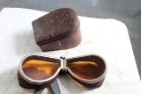 Antique Aviator Folding Goggles Amber Glass