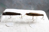 2 Vintage Wood Fishing Lures Marked on Tags South