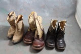3 Pair Children's Vintage Leather Cowboy Boots