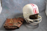 Vintage Rawlings Football Helmet & Leather Mitt