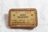 1946 Ohio Resident Fishing License #4921 Pin
