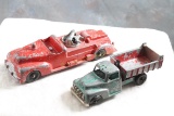 2 Vintage Hubley Kiddie Toy Metal Dump Truck 6.5