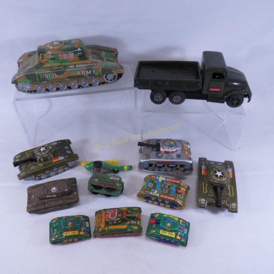 Vintage military toys, tanks, truck and more