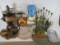 Brass Teapots with cups, Server, Candelabra & more