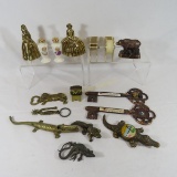 Brass alligators, bottle openers & thermometers