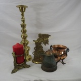 Decorative Brass Candle Holders, Teapot & Cauldron