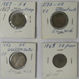 1865 3¢ nickel, 1867 5¢ no rays, 2 1883 V nickels