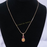 14kt Yellow Gold Rope Chain w/Opal & Ruby Pendant