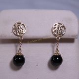 14kt Yellow Gold and Onyx Pierced Earrings 2.7gtw