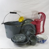Glasstex, Bucket, Dishes, Cast Iron well Pump