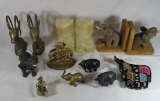 Decorative Elephants & Bookends- some brass