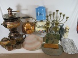 Brass Teapots with cups, Server, Candelabra & more
