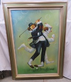 J Gonzalez Clown Oil Painting Framed 31x44