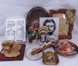 Religious plates, figures, wall hangings, nativity