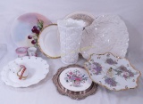 Milk Glass Vase, Plates & Antique China