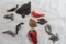 11 Vtg. Charms Western Themed Horseshoe, Guns, Rope