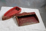 Folk Art Red Star Wood Boat & Handmade Dustpan Wood