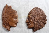 Pair Syroco Wood Wall Hangings Indian Chief Maiden