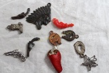 11 Vtg. Charms Western Themed Horseshoe, Guns, Rope
