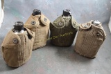 4 Canteens 1 WWI, 2 WW2, 1 Japan All Military Cover