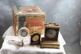 Sam B Scott Wood Cigar Box with 4 Small Clocks