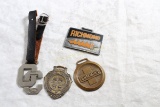 4 Old Watch Fobs Cummins, Richmond Mfg., GC'14 and