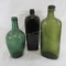 3 unmarked antique colored glass bottles