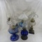 6 antique P&A and other oil lamps with chimneys