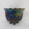 Harvest Grape Blue Carnival Glass Footed Bowl