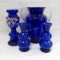 4 Hand Blown cobalt glass vases